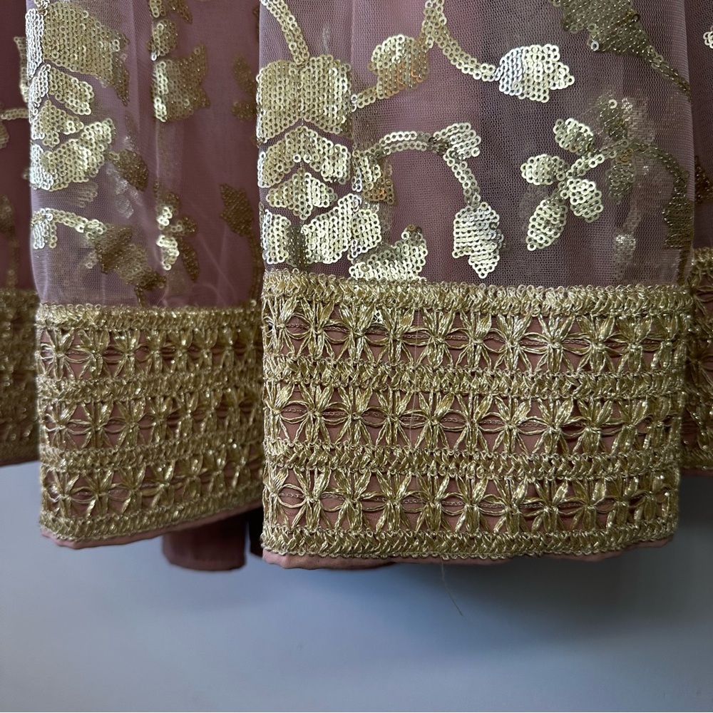 Blush Embroidered Indian Wedding Two Piece Dress with Gold Accents - Picture 4 of 16